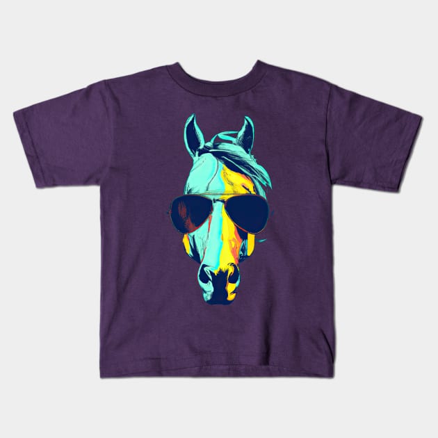 Horse with Sunglasses Kids T-Shirt by poppijanne